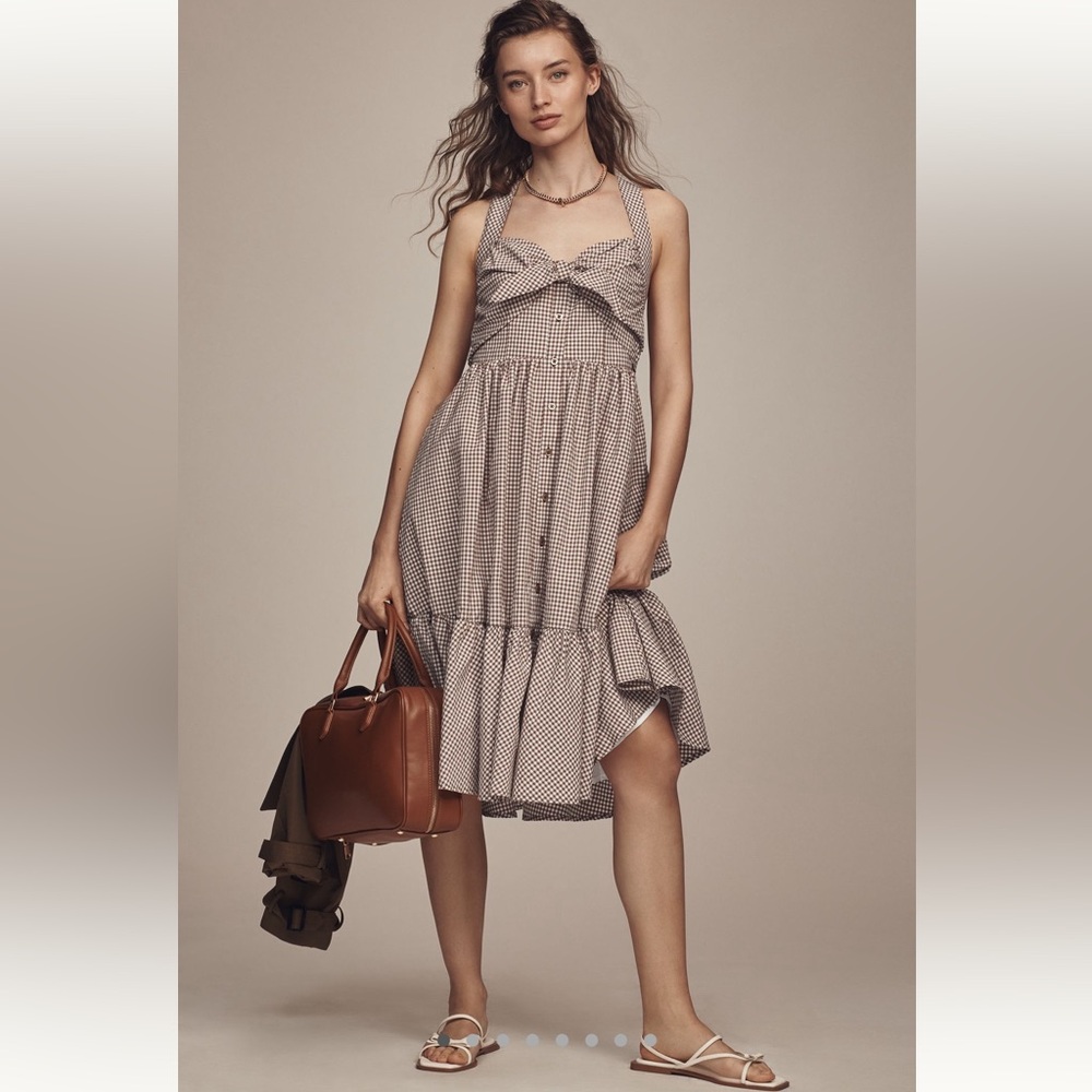 Gorgeous Gingham Maeve Halter Bow-Front Midi Dress